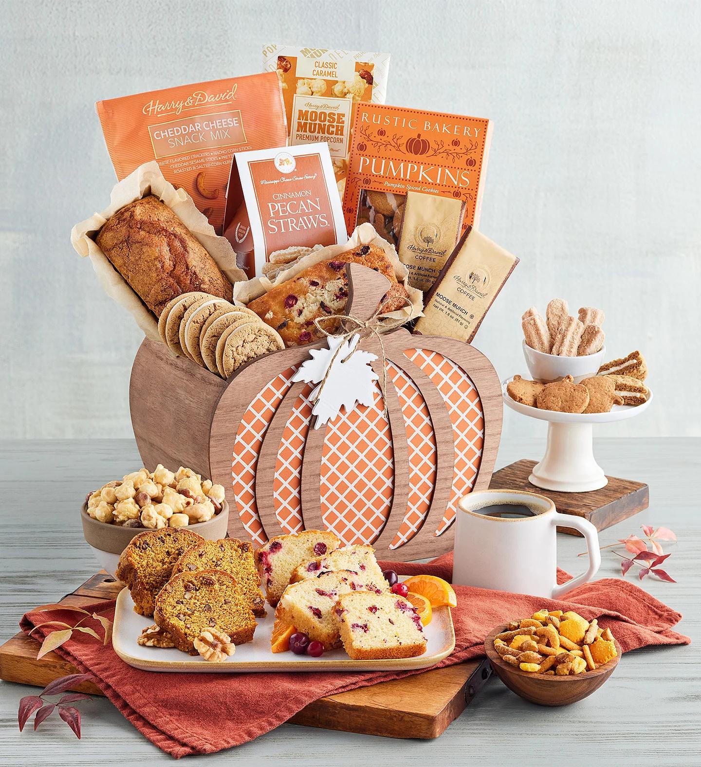 fall gifts pumpkin shaped gift basket