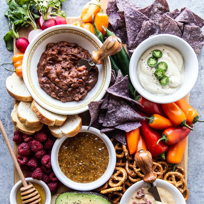 Game day snack board from above.