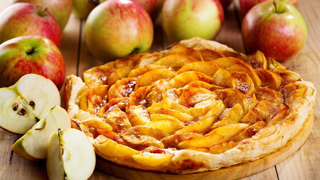 Apple image   apple pie with fresh fruits on wooden table